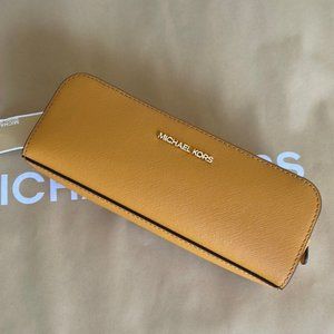 Michael Kors Giftables Medium Pencil Case Signature Leather Makeup Case Marigold